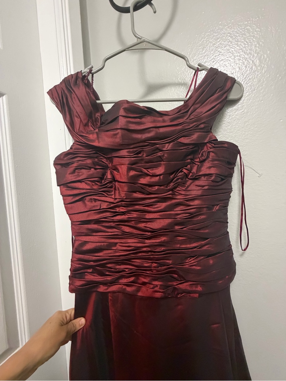 JS Collections Wine Strapless Ruched Prom Gown - Picture 3 of 9